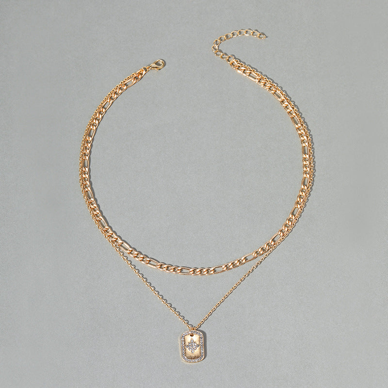 Fashion cross-border e-commerce jewelry diamond-encrusted thick chain multi-layer necklace exaggerated alloy pendant small fragrant clavicle chain for women