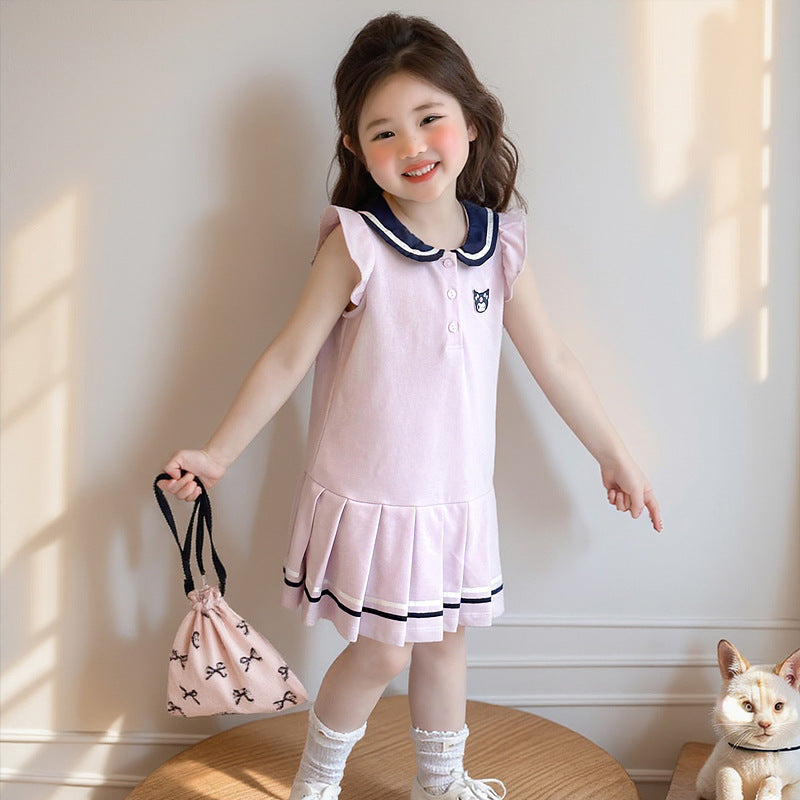 Girls' summer dress  new kuromi kids cotton dress, stylish preppy cartoon skirt, trendy