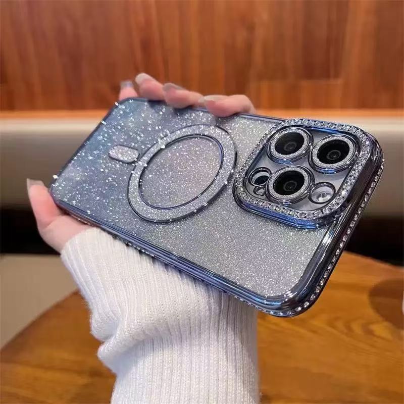 Luxury rhinestone-embellished glitter magnetic case for iphone 17 pro max - premium apple 16 cover
