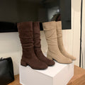 Knight boots for women 2025 new round toe thick heel western boots high boots retroslimming look pleated pile european and american