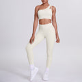 fashion double-sided nylon brushed single-shoulder yoga suit sports running fitness pants two-piece set for women