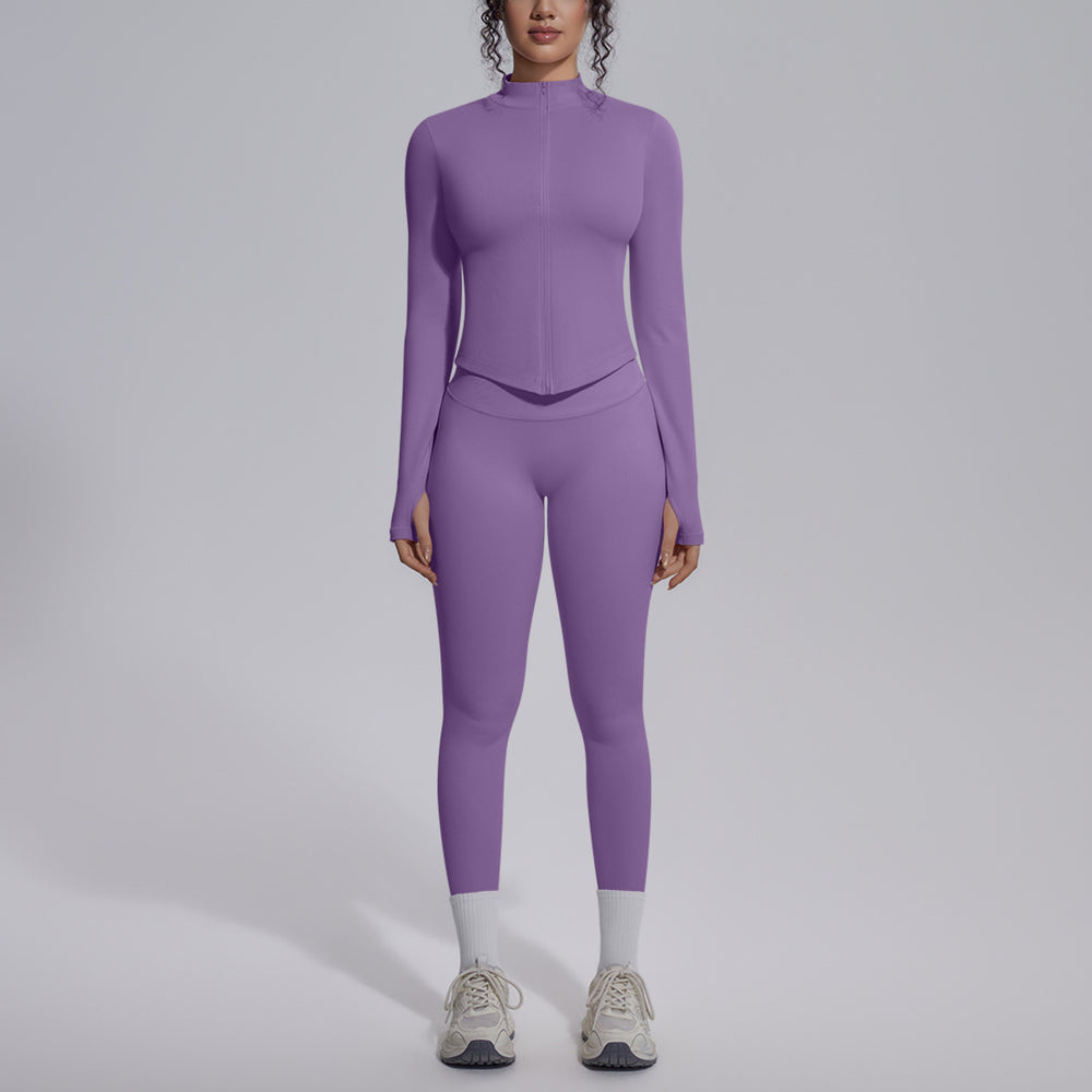 European and american seamless yoga set - slim fit zipper jacket & peach lift butt leggings - women's activewear workout outfit