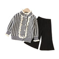 Girls' knitted sweater two-piece set,  autumn/winter new arrival, houndstooth pattern, little girl's cardigan and knit sweater outfit