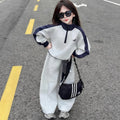 Girls' casual patchwork sweatshirt set -  spring/autumn new style, stylish two-piece activewear outfit for mid-to-large children