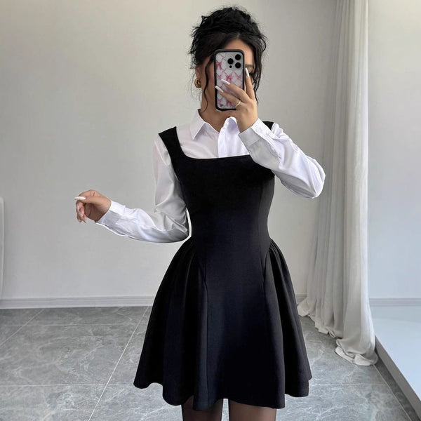 solid color mini dress square neckline sleeveless sexy chest wrap casual women's dress