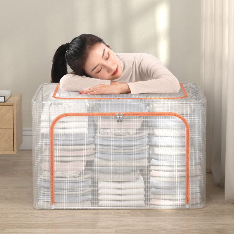 Bedroom new transparent PVC fabric clothing storage box dormitory finishing thickened large-capacity quilt Baina box