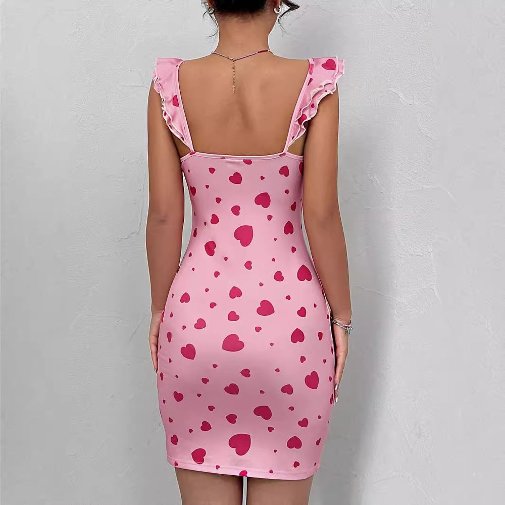 In stock - 53295#  cross-border fashion women's printed elegant sexy ruffle sleeveless dress