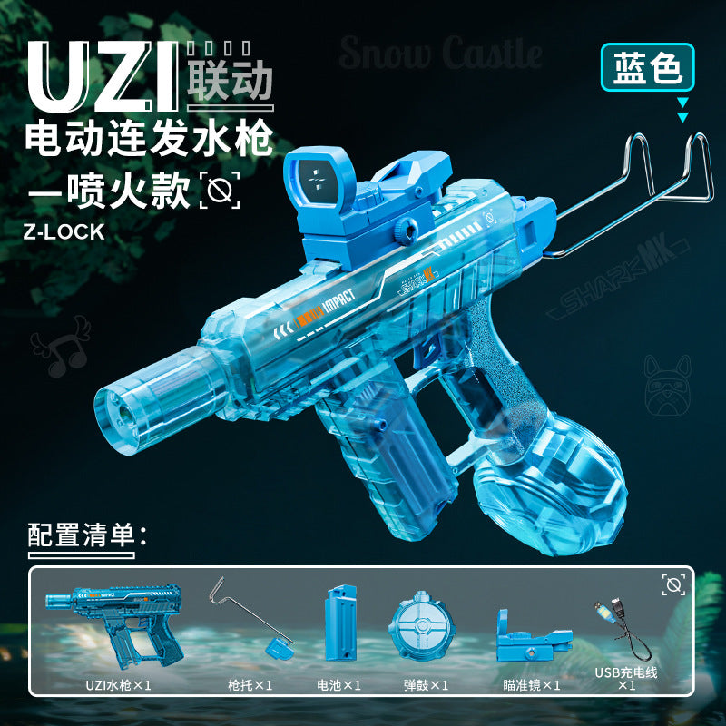 uzi uzi electric burst water gun fire flash linkage reloading large capacity water gun kids toys
