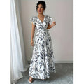 listing: new  women's elegant printed v-neck belted dress