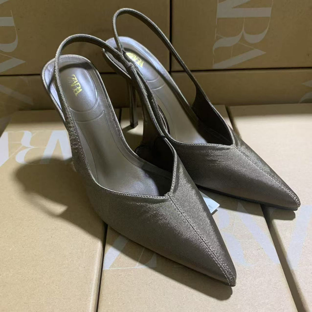 Za2025springnew arrival brown pointed toe french high-heeled sandals for women eleganteasiest for match stiletto high heels
