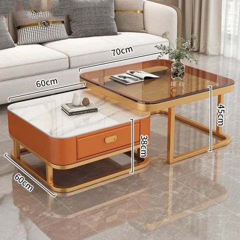 Accessible luxury coffee table living room for home modern casual small apartment popular square glass slate tv cabinet combination coffee table