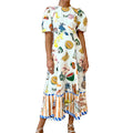 summer new women's clothing: cross-border european and american hot seller - elegant commute, sweet print, round neck, a-line maxi dress