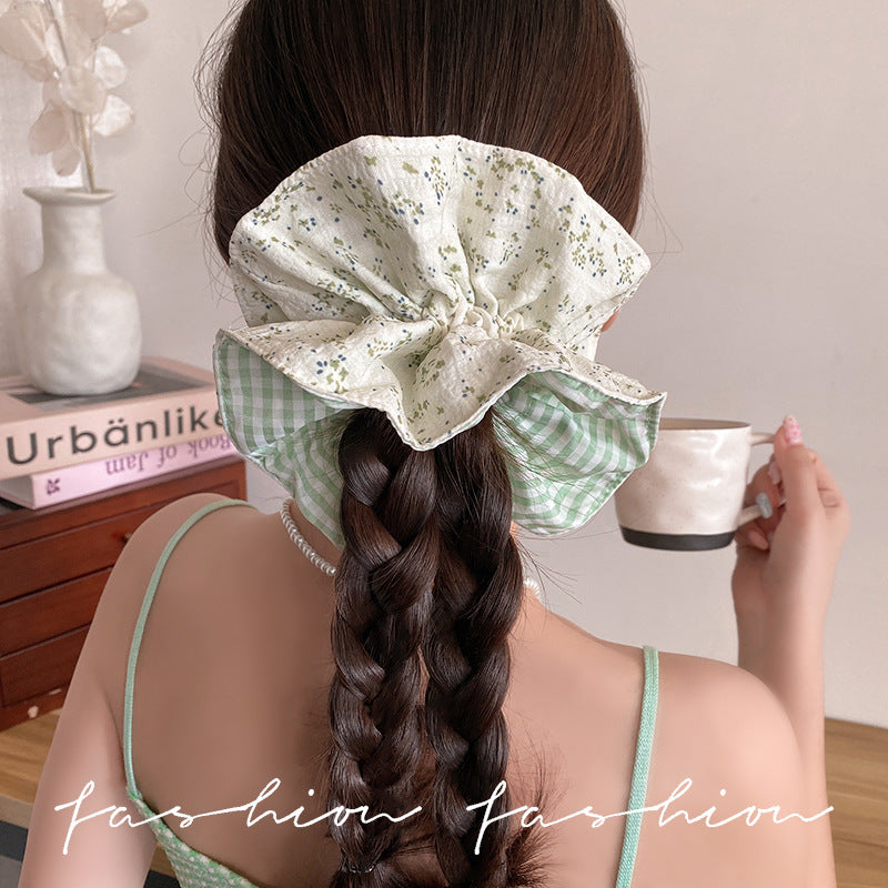 Forest style yellow plaid large intestine hair tie for women classy sense of pastoral lazy style hair rope ball head tie hair headwear