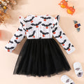 European and american girls' halloween long-sleeve eye print dress - fashionable minimalist patchwork mesh princess dress - in stock