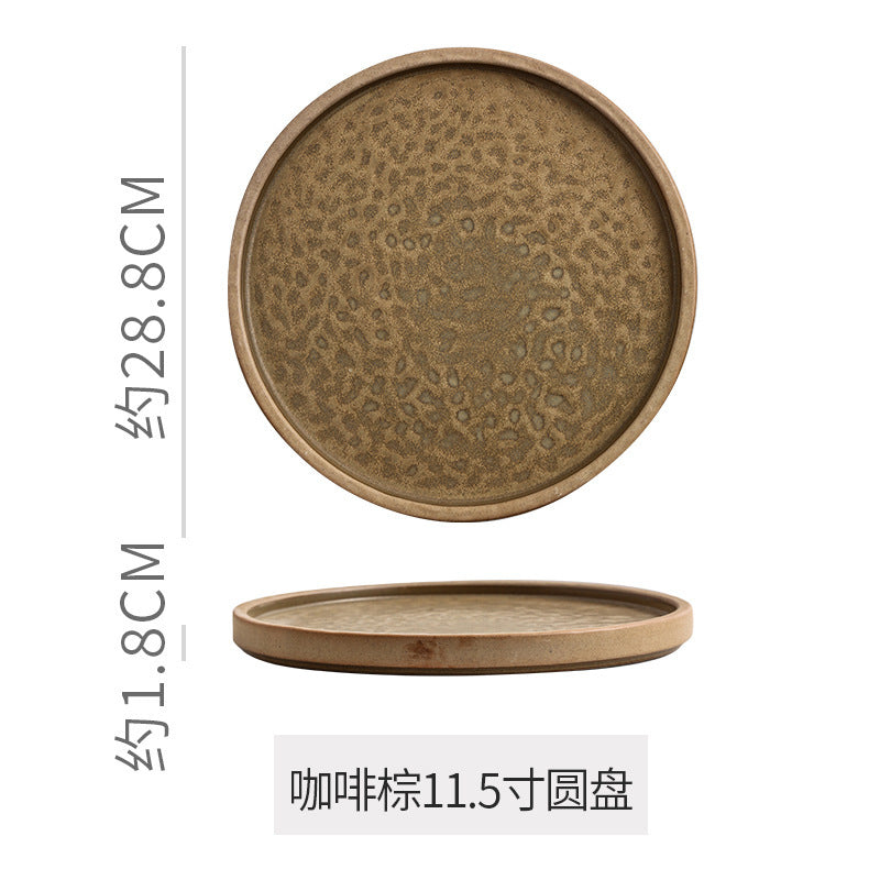 Retro stoneware western food steak plate japanese style with edge restaurant hotel for homestylish shallow plate dessert side dish plate