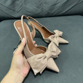 Z's patent leather stiletto sandals for women 2024 spring and summer baotou bows back strap pink high heels flats