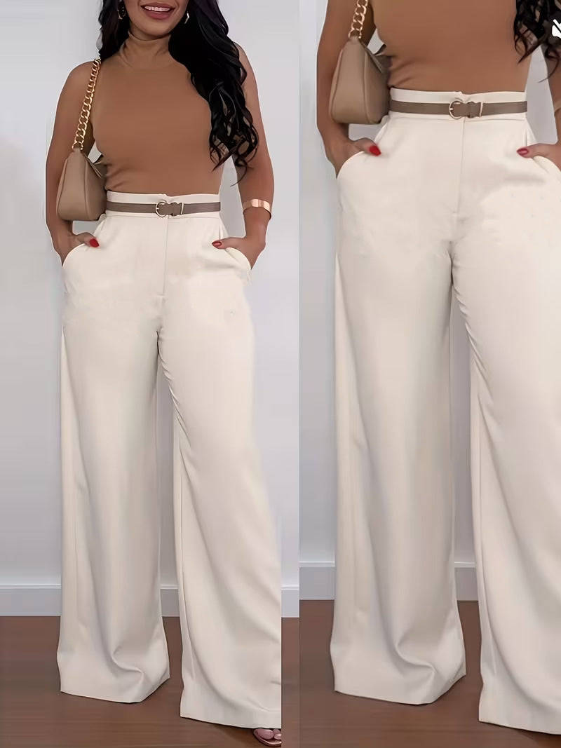 new women's cross-border e-commerce fashion: elegant and chic straight-leg trousers - high-waisted, drapey, versatile wide-leg formal pants