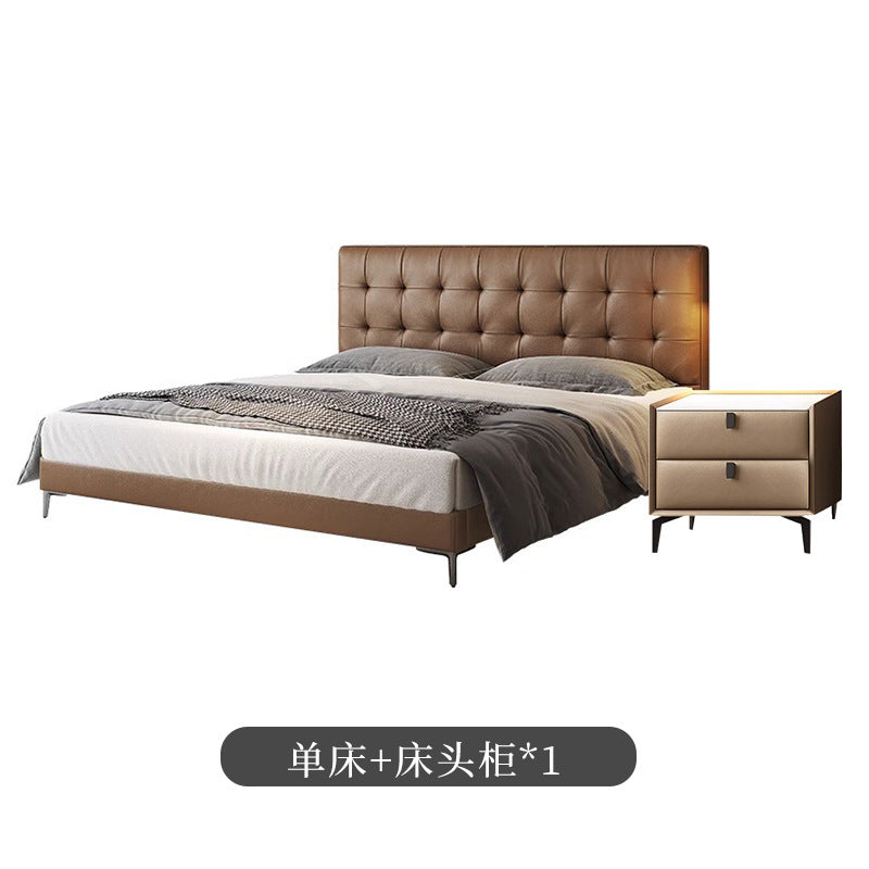 Chocolate leather bed - modern minimalist luxury wedding bed 1.8m - high-end bedroom double upholstered bed