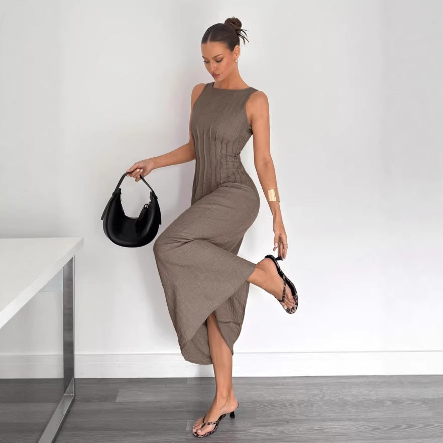 new european and american style solid color sleeveless dress - perfect for cross-border  sales