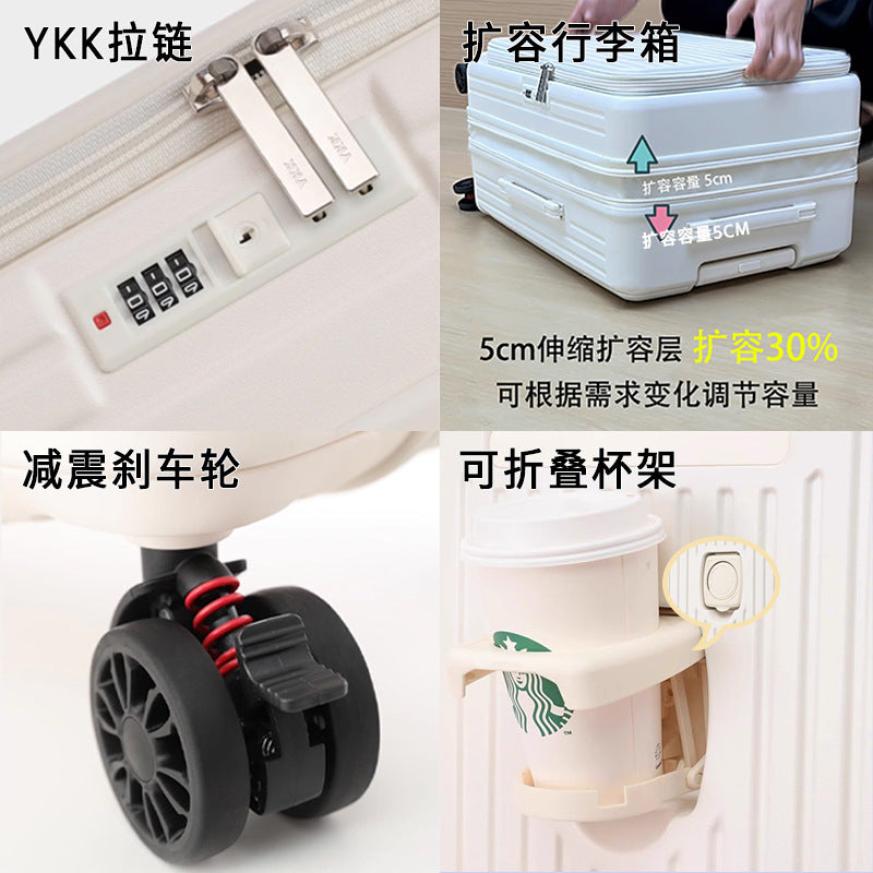 Side open luggage, three-piece set, ABS + PC, lightweight, expandable, YKK zipper, 20/24/28 inch, gray