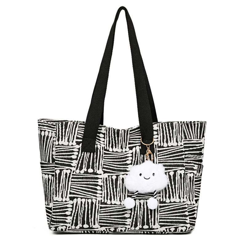 Large women's bag 2025 new fashion commuter shoulder bag spring/summer large capacity tote bag striped handbag