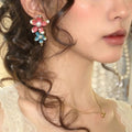 French retro color block floral tassel earrings - chic, luxurious, high-end, elegant, unique, face-slimming earrings - wholesale