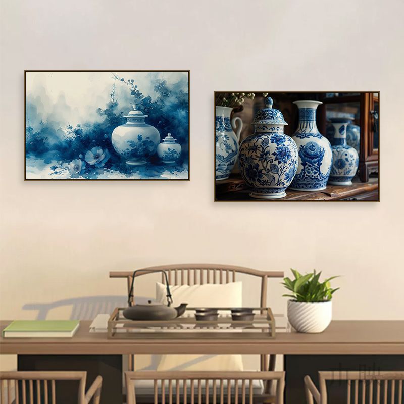 Blue and white porcelain decorative painting vase porcelain ceramic new Chinese style living room hanging painting hotel hotel restaurant box Chinese style