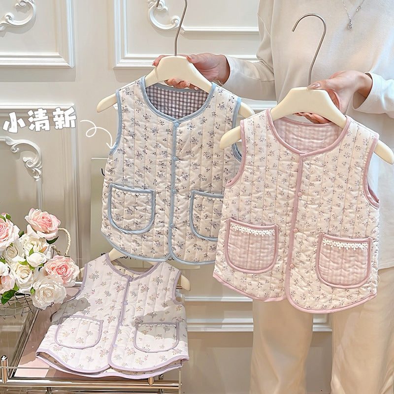 Autumn/winter girls' trendy quilted padded vest - korean style warm outerwear for baby girls - kids' fashion clothing