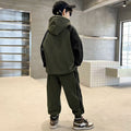 Boys' winter fleece-lined thickened set  casual mid-to-large children's outfit boy's hoodie and sweatpants sports two-piece set