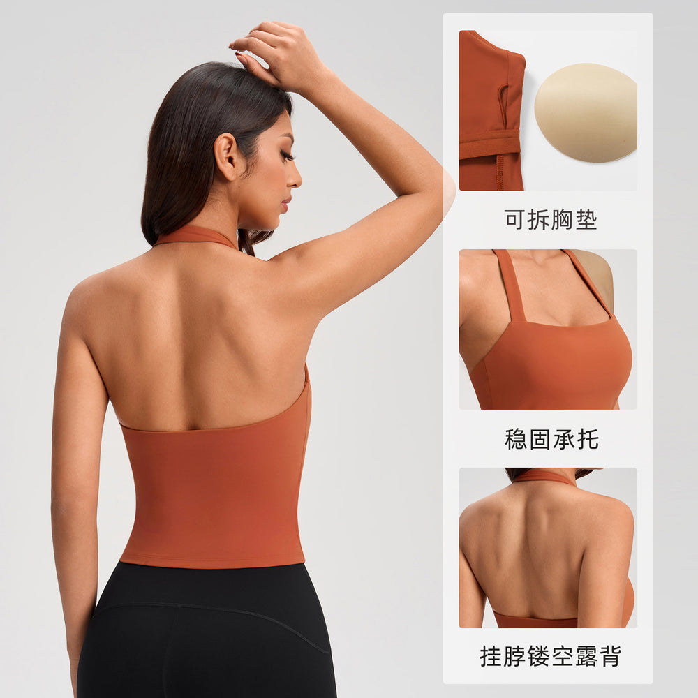 Sexy halter top with built-in bra pads - push-up, running, fitness, yoga tank top - yg-1010