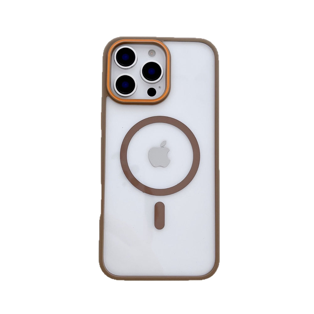 Contrast color ring armor high permeability magnetic suction suitable for iphone16promax mobile phone case apple 15 transparent anti-fall protective cover
