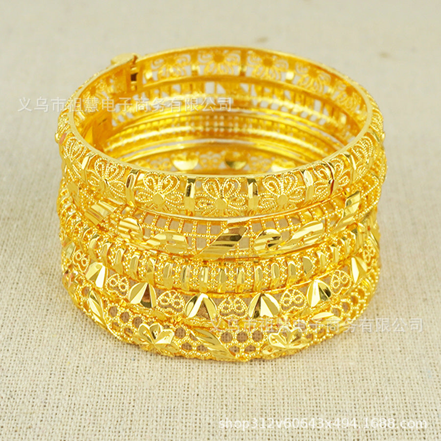 Gold plated bangle ethiopian women's luxury sparkling bracelet middle eastern wedding dubai bridal party gift