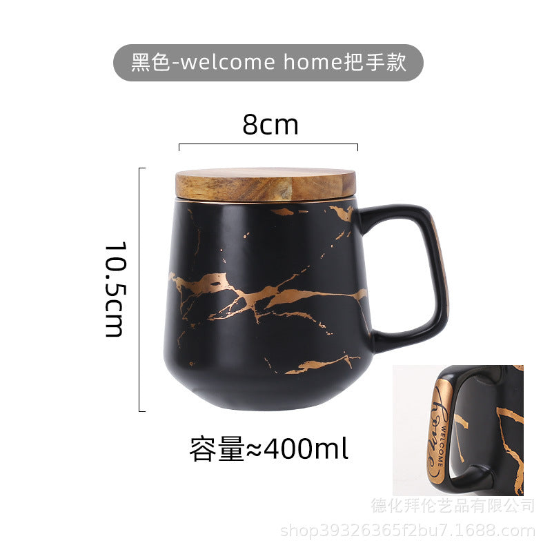 Minimalist ins style mug with lid and spoon - large capacity, nordic design, gold trim ceramic mug - wholesale for couples' gifts
