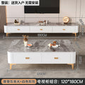 Coffee table and tv stand set, modern grey rock slab top + white cabinet with gold airplane legs, 120+180 cm