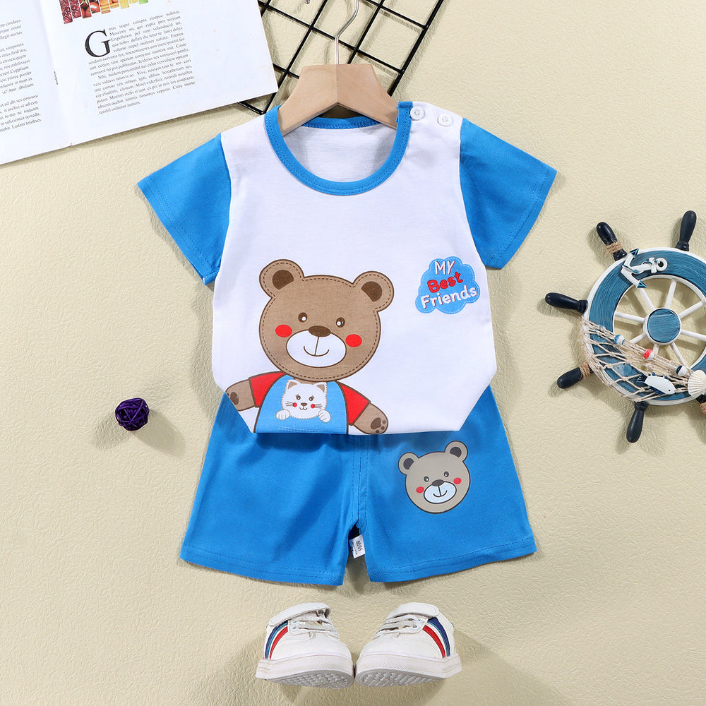 summer new arrival: 100% cotton kids' short-sleeve t-shirt and shorts set - korean style infant and toddler two-piece outfit