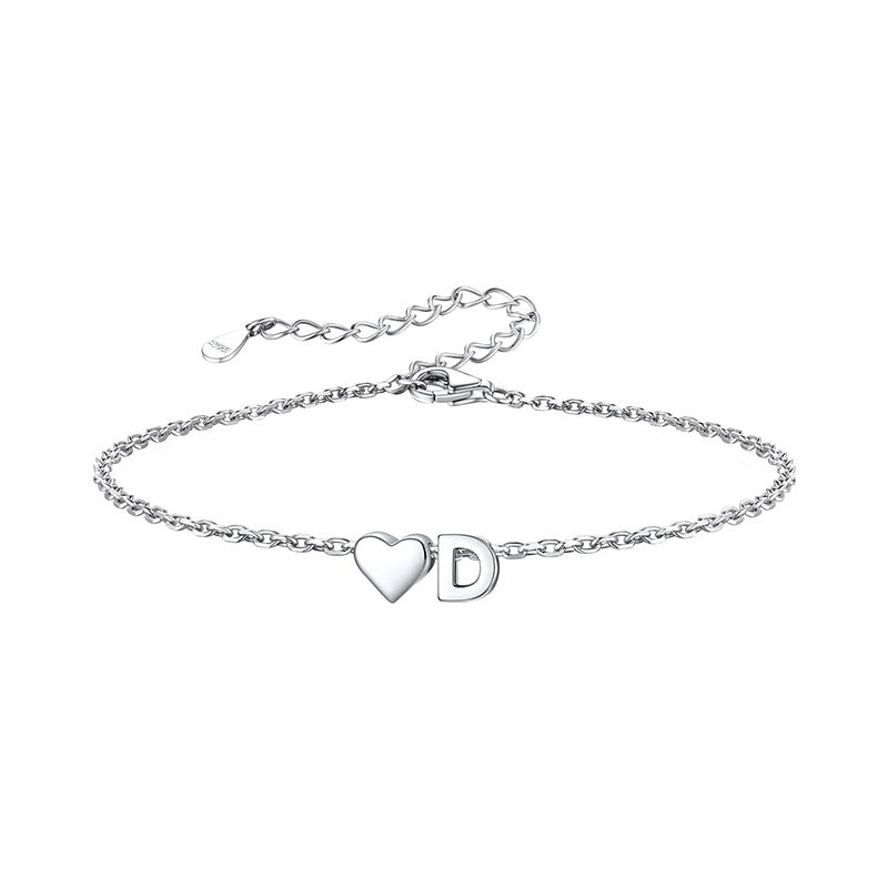 European and american style 26 alphabet letter bracelet for women - fashionable, minimalist, elegant stainless steel heart letter bracelet