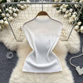 European and american style versatile new half-high neck knit top for women - pure & sexy sheer mesh panel slim-fit summer top