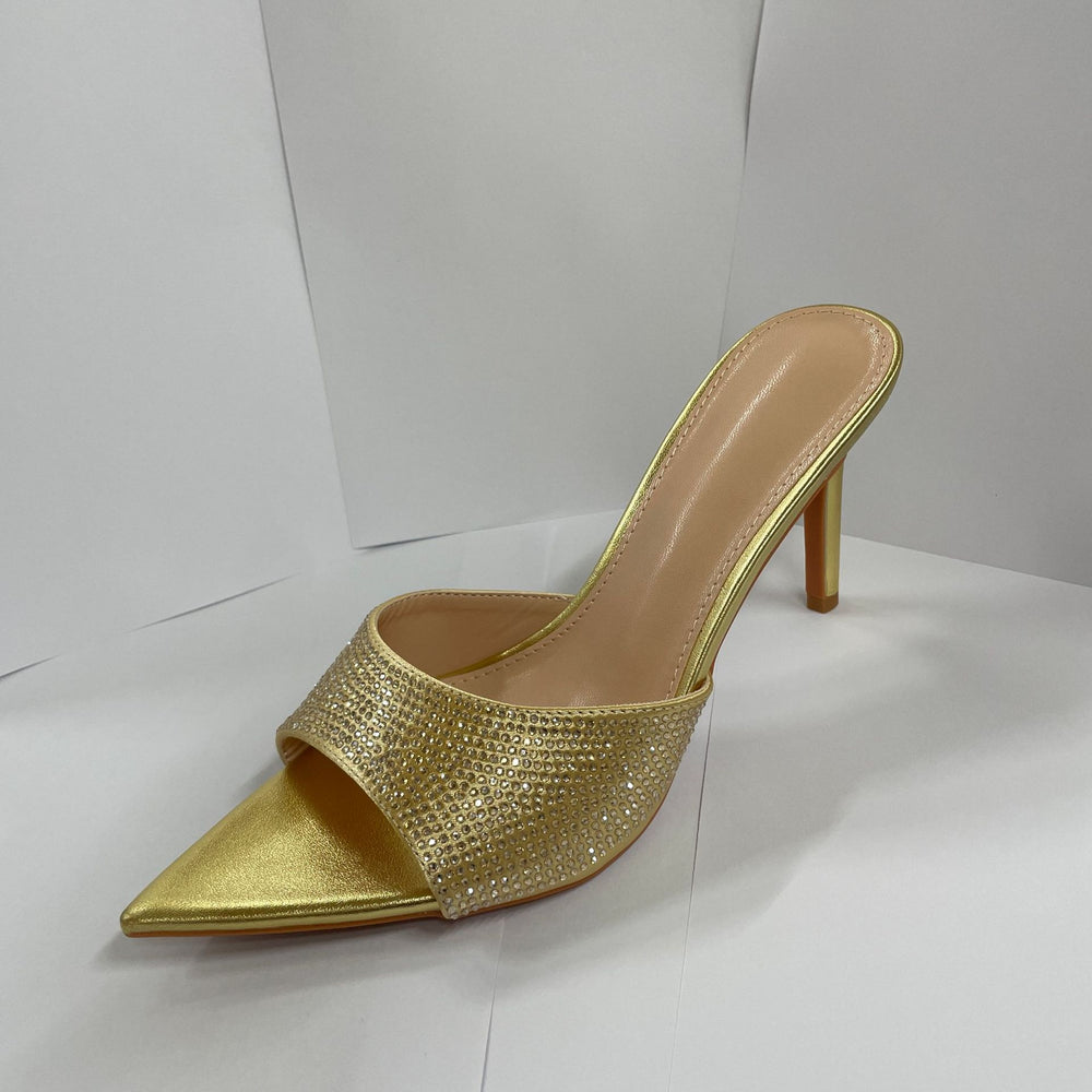 Summer women's stunning rhinestone stiletto heel mules - perfect with dresses, pointed-toe single strap high heels, sexy and comfortable for all-day wear