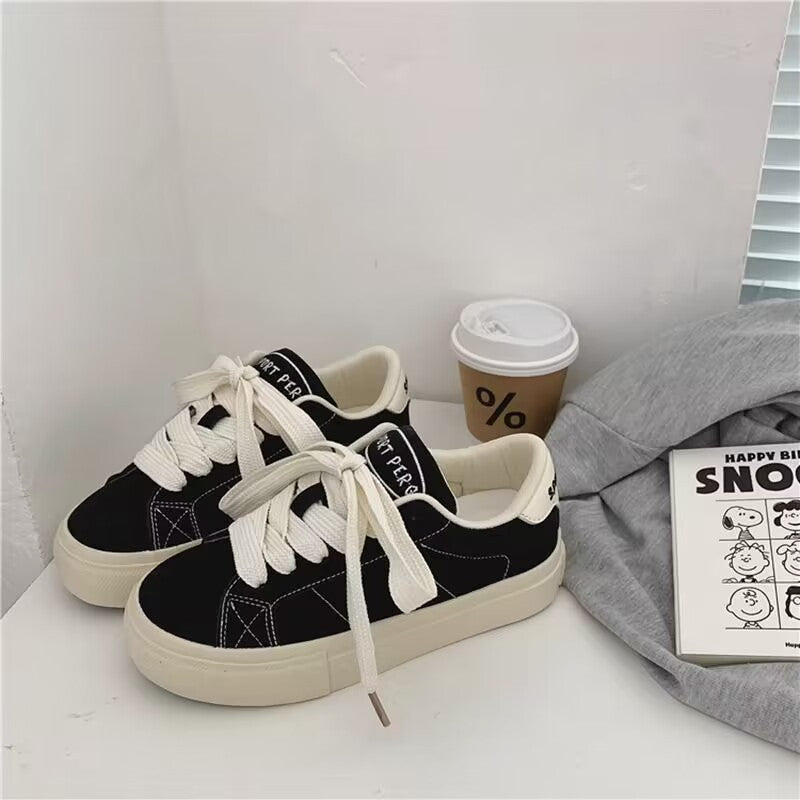 2026 spring new arrival: versatile canvas sneakers for women - trendy ins style, nubuck leather, korean harajuku style, student skate shoes