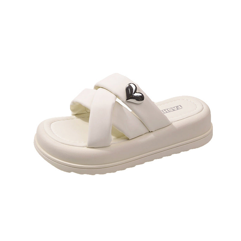 Sandals women wear 2024 new summer muffin thick-soled beach slippers light stepping on shit feeling small fragrant wind word sandals