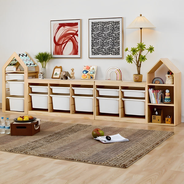 Children's toy storage cabinet Living room against the wall Large capacity sorting shelves Baby storage cabinet Solid wood toy cabinet
