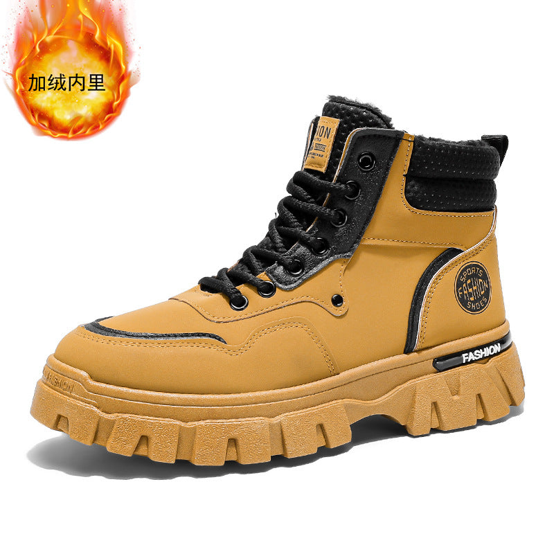 Winter men's boots: men's martin boots, fleece-lined warm high-top trendy versatile work boots, non-slip wear-resistant thick-soled boots