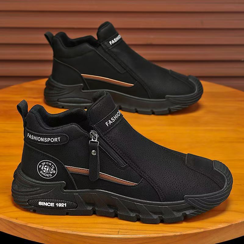 2025autumnew arrival side zipper china trendyworkwear shoesmenthick soleabrasion resistant slip-on casualboots