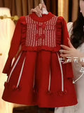 new year's & christmas girls' sweater dress - bow accent, chanel-inspired sweet knit dress