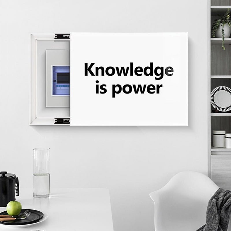 Black and white English letters meter box decorative painting empty switch blocking mural living room dining room distribution box hanging painting