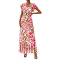 Summer floral maxi dress  spring short sleeve ruffle v-neck flowy bohemian beach vacation sundress