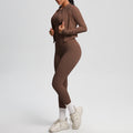 Ready-to-ship cross-border double-sided brushed microfiber seamless, breathable, and skin-friendly three-piece activewear set for women, perfect for running, fitness, and yoga