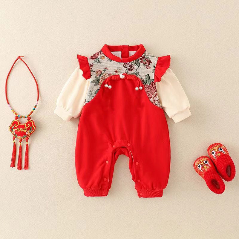 Baby clothes spring/autumn newborn girl romper princess full month 100-day first birthday dress bodysuit