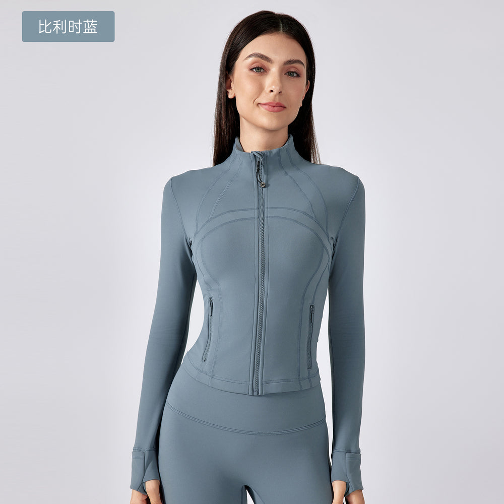 Short stand collar yoga jacket women's slim fit workout outfit outdoor running sports cardigan daw177
