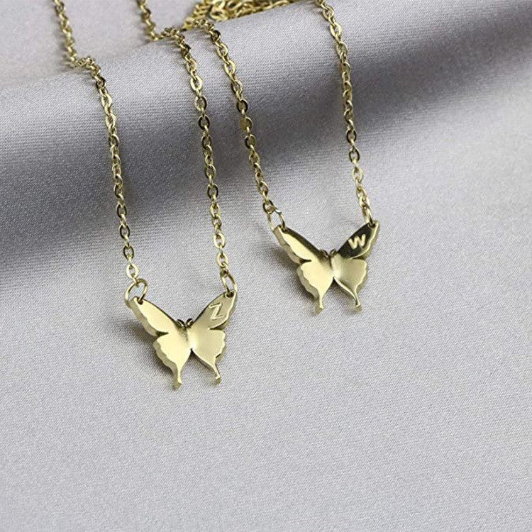 Versatile korean minimalist smooth 3d butterfly pendant necklace stainless steel sweater chain - dropshipping available